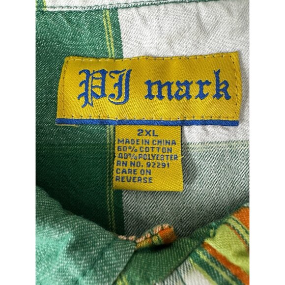 VTG Rare Mens PJ Mark Polo Shirt 2XL Irish Kelly Green Plaid Y2K Prep Streetwear - Picture 3 of 6
